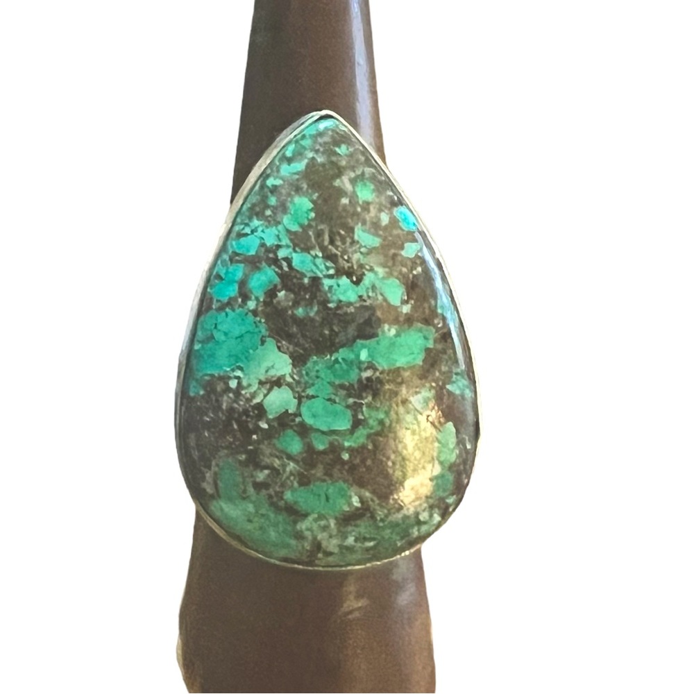 Y2K Lime Green Turquoise Sterling Silver Ring, Boho Statement Stone Ring, Size 6